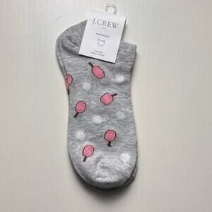 J. Crew Gray with Pink & White Pickleball Design  Ankle Socks  NWT Sz OS